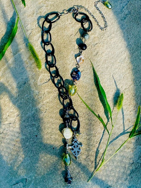 San Miguel Black Chain Beaded Necklace